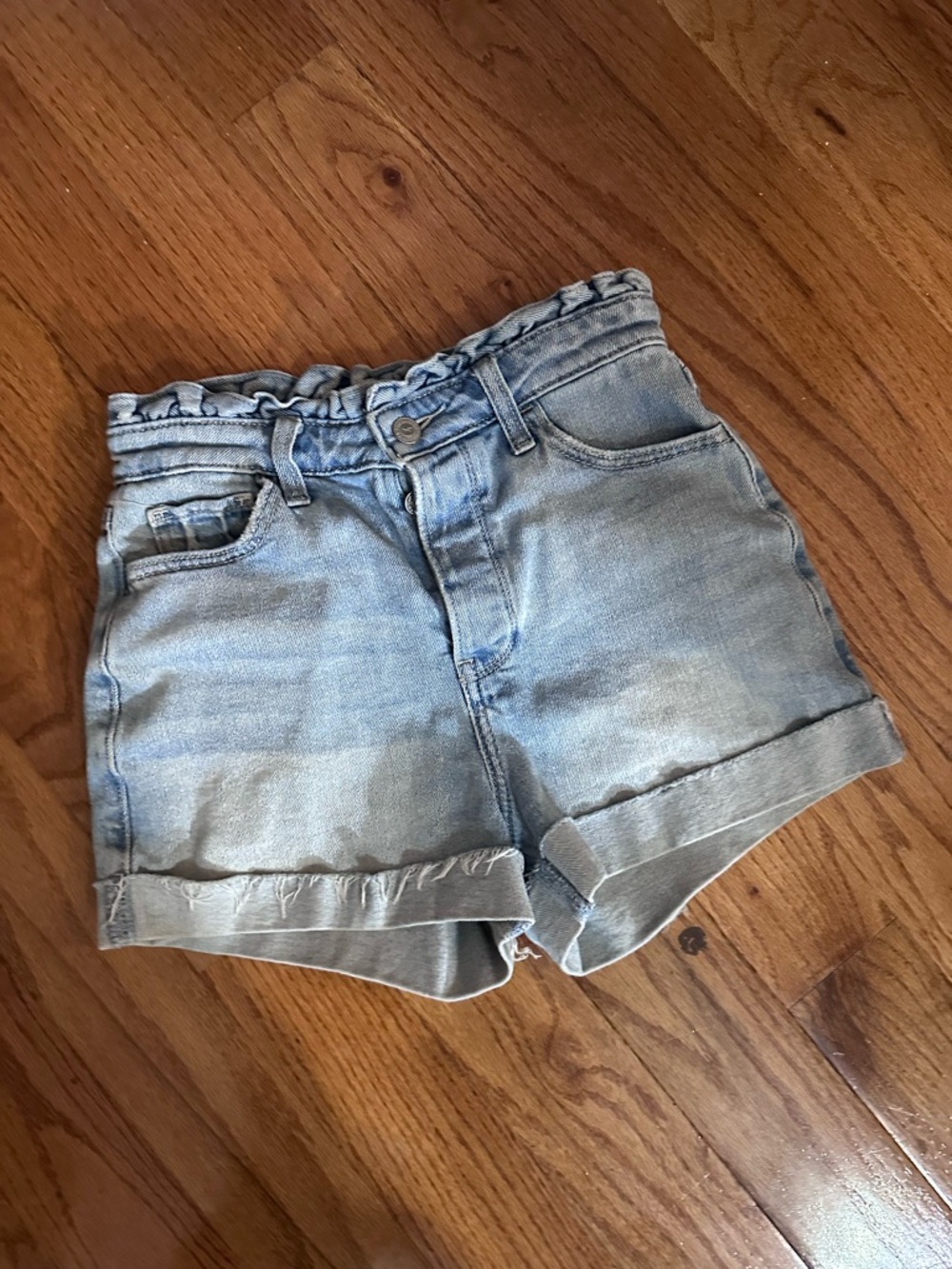 Hollister Light Blue Paperbag Waist Denim Shorts
